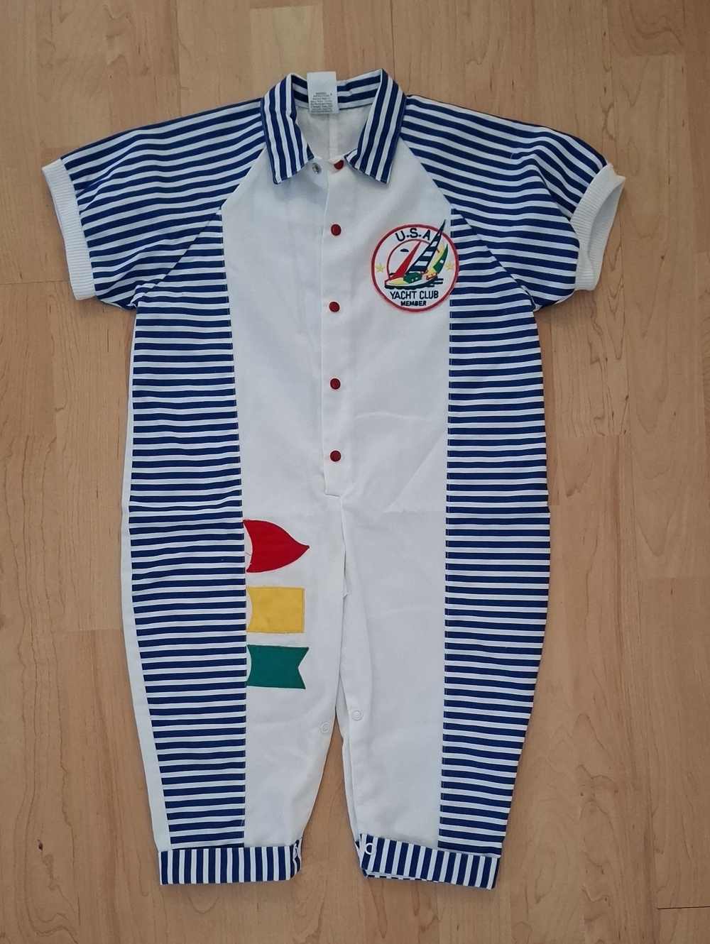 Vintage Nautical Yacht Club Blue Striped Romper Size 24m